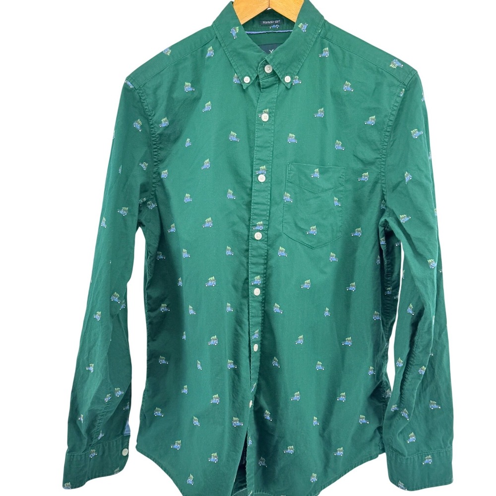 American Eagle Mens M Button Down‎ Green  Seriously Soft All Over Print